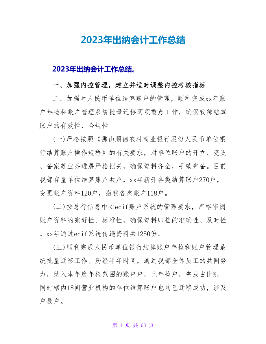 2023年出纳会计工作总结_第1页