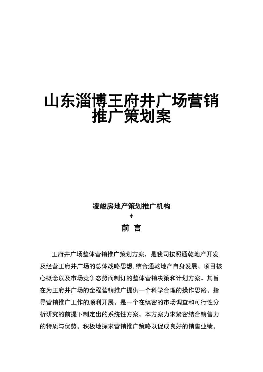 山东淄博王府进广场营销推广策划案（DOC 89页）_第1页