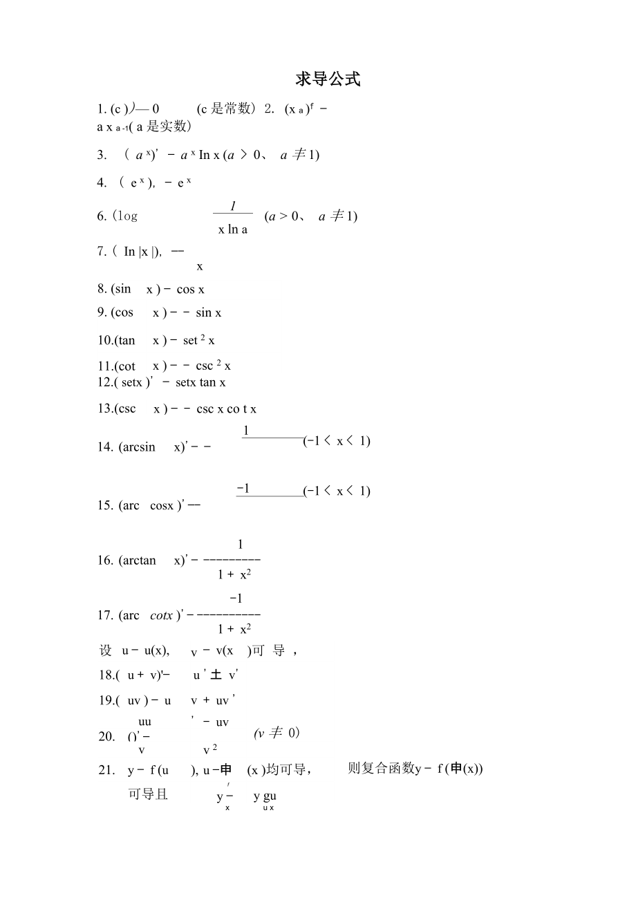 导数 微分 不定积分的基本公式_第1页