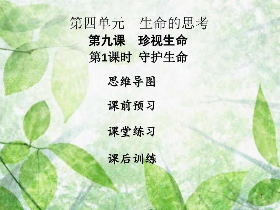 七年级道德与法治上册 第四单元 生命的思考 第九课 珍视生命 第1框 守护生命优质课件 新人教版 (2)_第1页