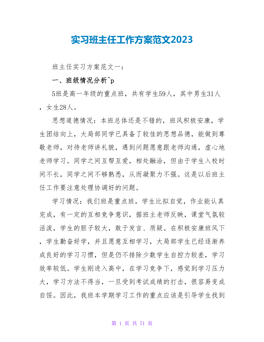 实习班主任工作计划范文2023_第1页