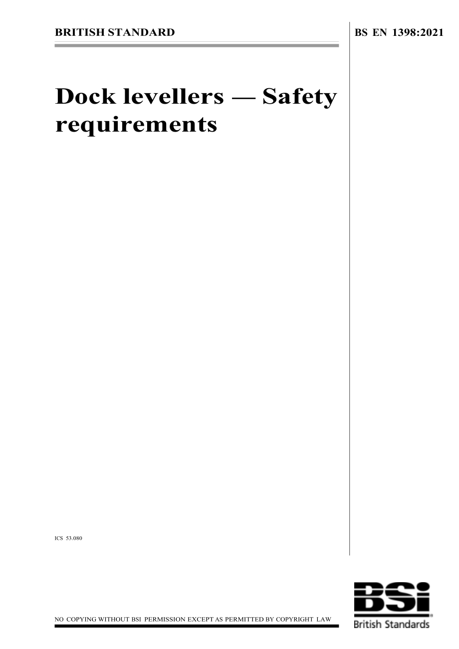 【BS英国标准word原稿】BS EN 1398- Dock levellers — Safety requirements_第1页