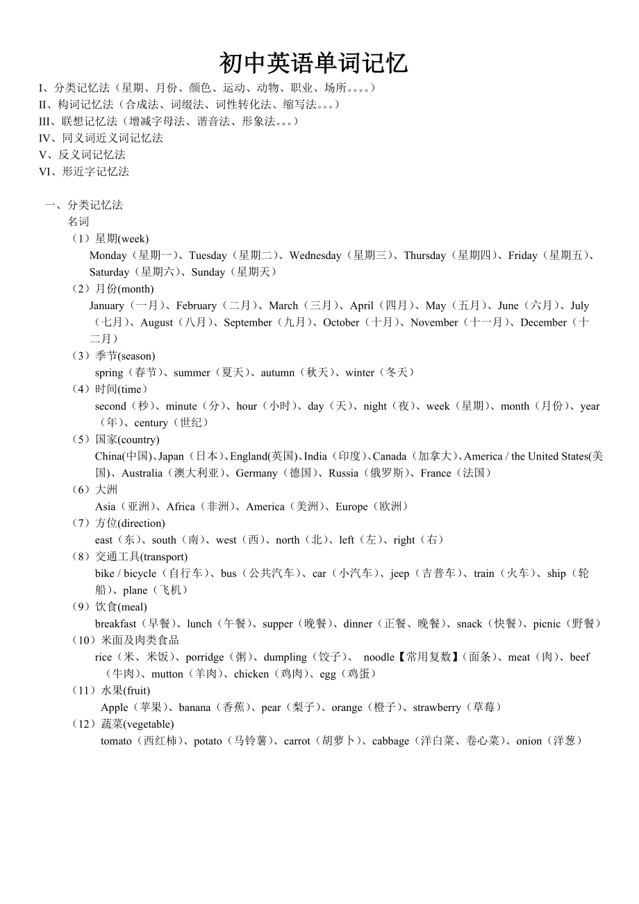 初中英语单词联想、趣味、词根法、谐音法、组合法记忆_第1页