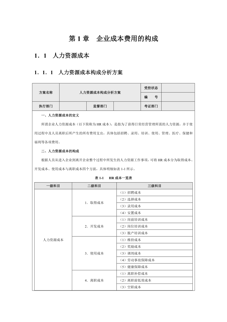 企业人力资源成本费用的构成_第1页