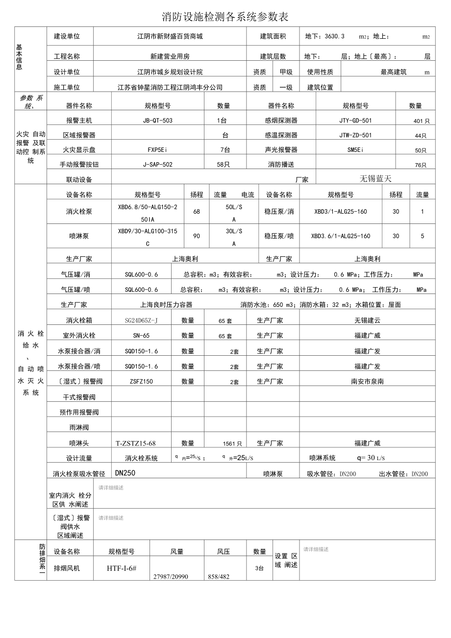 消防各系统检测参数表_第1页