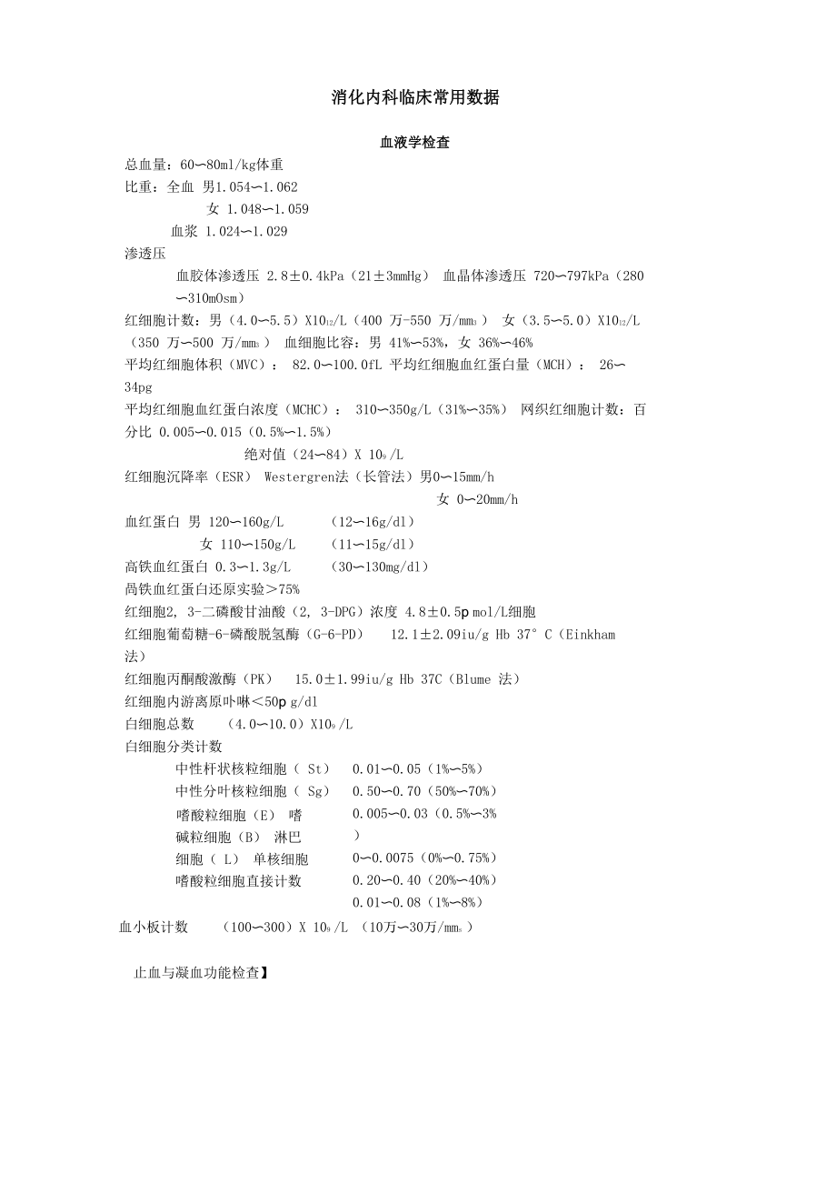 消化内科临床常用数据_第1页