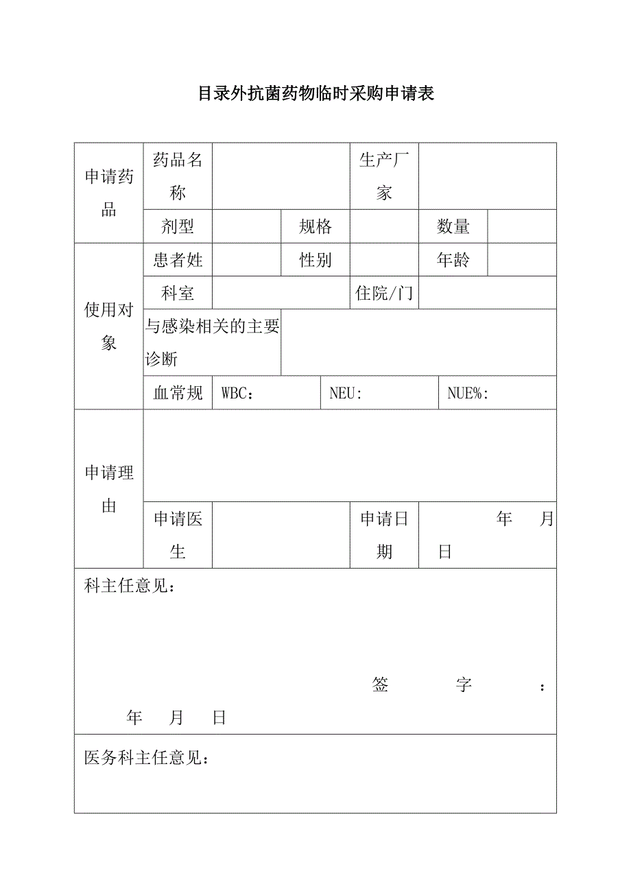 目錄外抗菌藥物臨時(shí)采購(gòu)申請(qǐng)表_第1頁(yè)