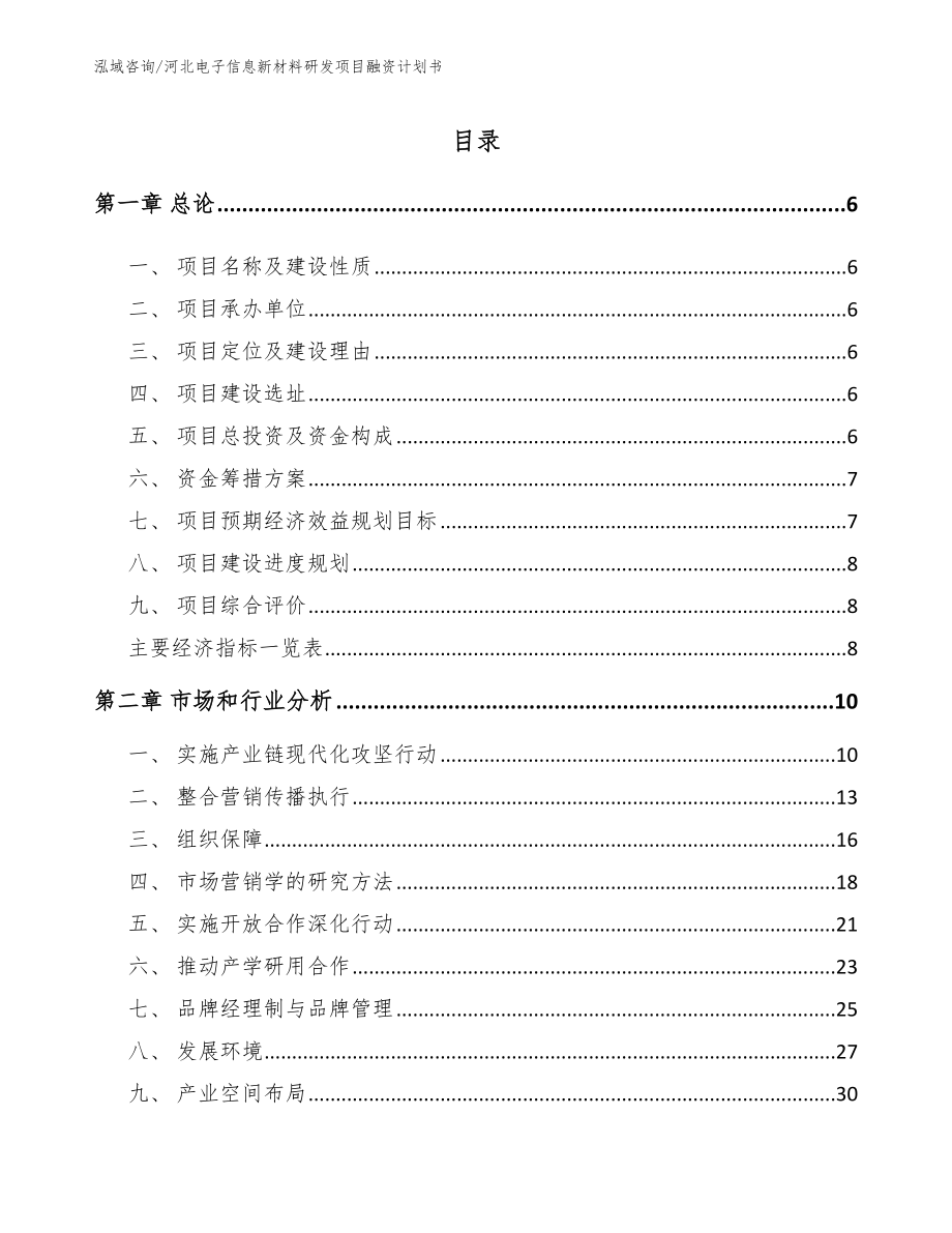 河北电子信息新材料研发项目融资计划书模板范文_第1页