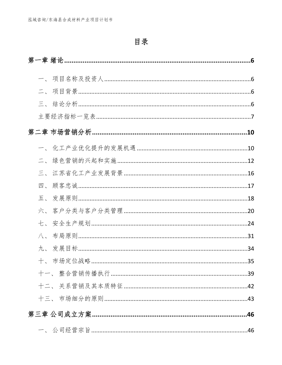东海县合成材料产业项目计划书【范文模板】_第1页