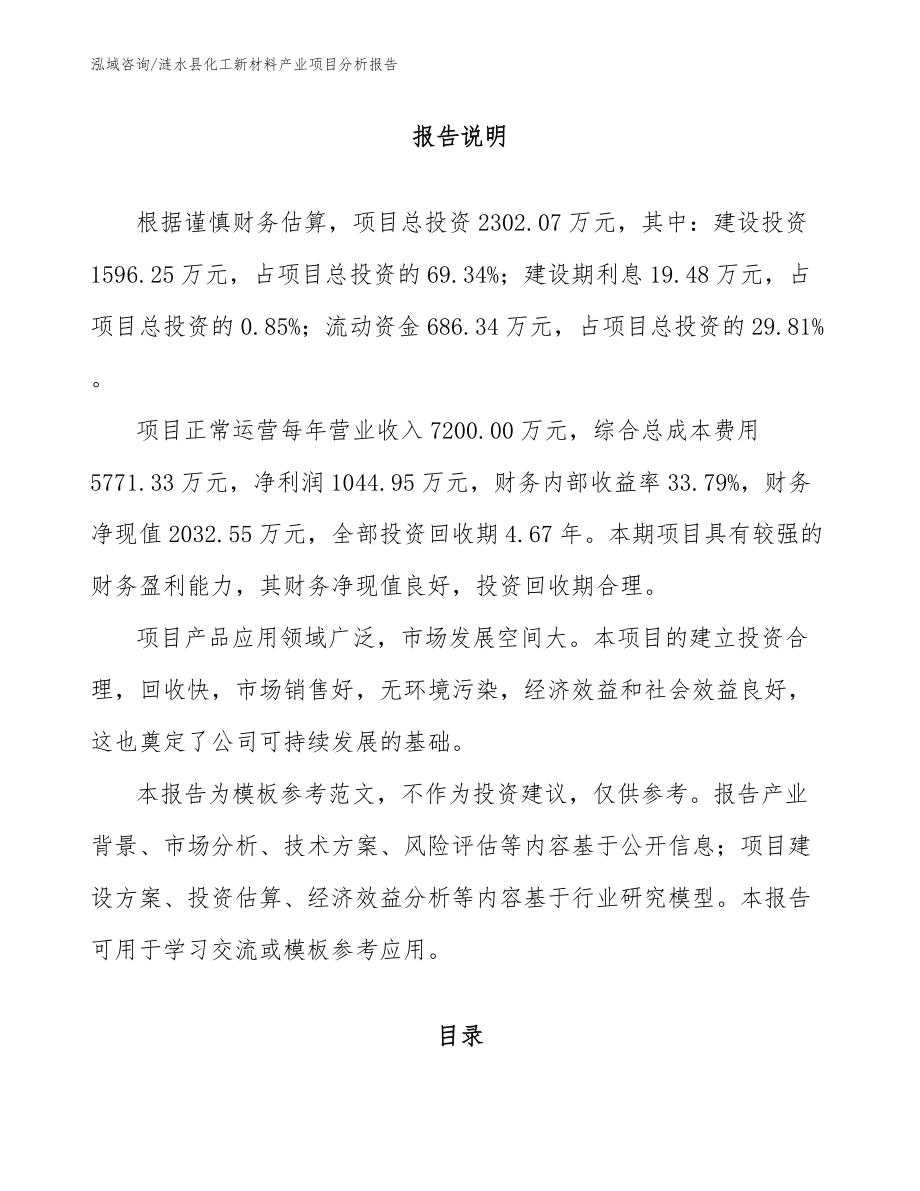 涟水县化工新材料产业项目分析报告_模板范文_第1页