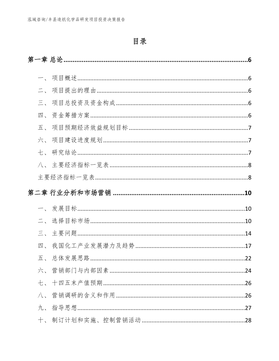 丰县造纸化学品研发项目投资决策报告【范文模板】_第1页