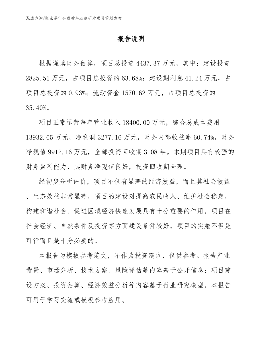 张家港市合成材料助剂研发项目策划方案【参考模板】_第1页