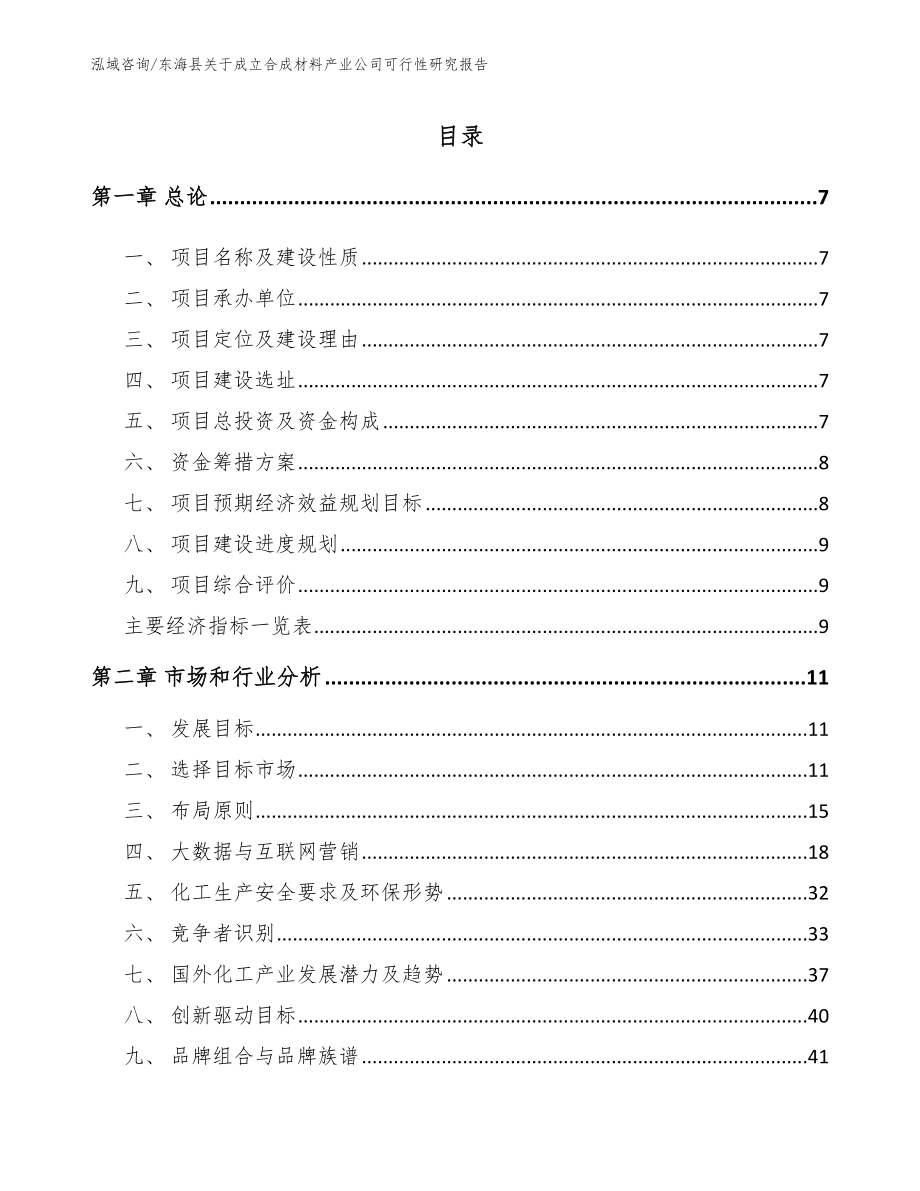 东海县关于成立合成材料产业公司可行性研究报告（范文参考）_第1页