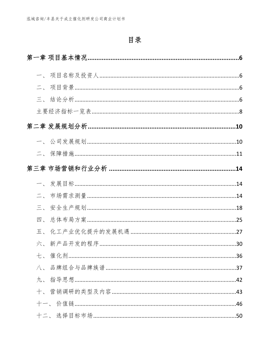 丰县关于成立催化剂研发公司商业计划书（模板范文）_第1页