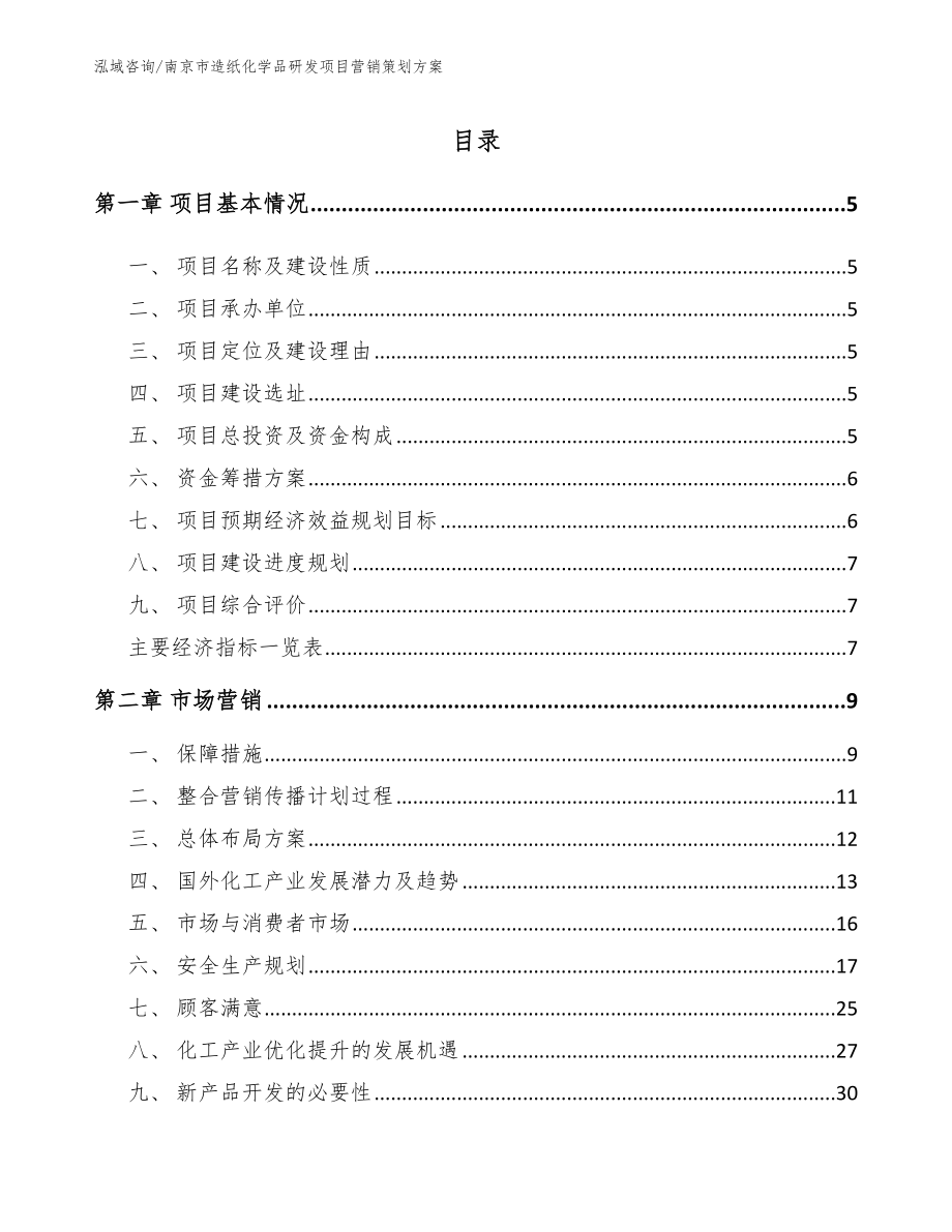 南京市造纸化学品研发项目营销策划方案_模板范本_第1页