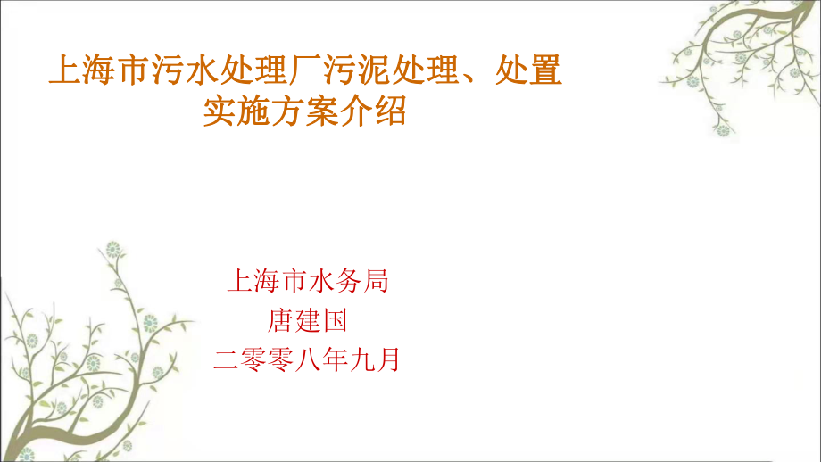 上海市污水处理厂污泥处理处置实施方案介绍唐建国课件_第1页