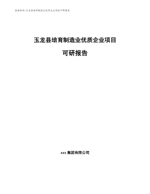 玉龙县培育制造业优质企业项目可研报告参考范文