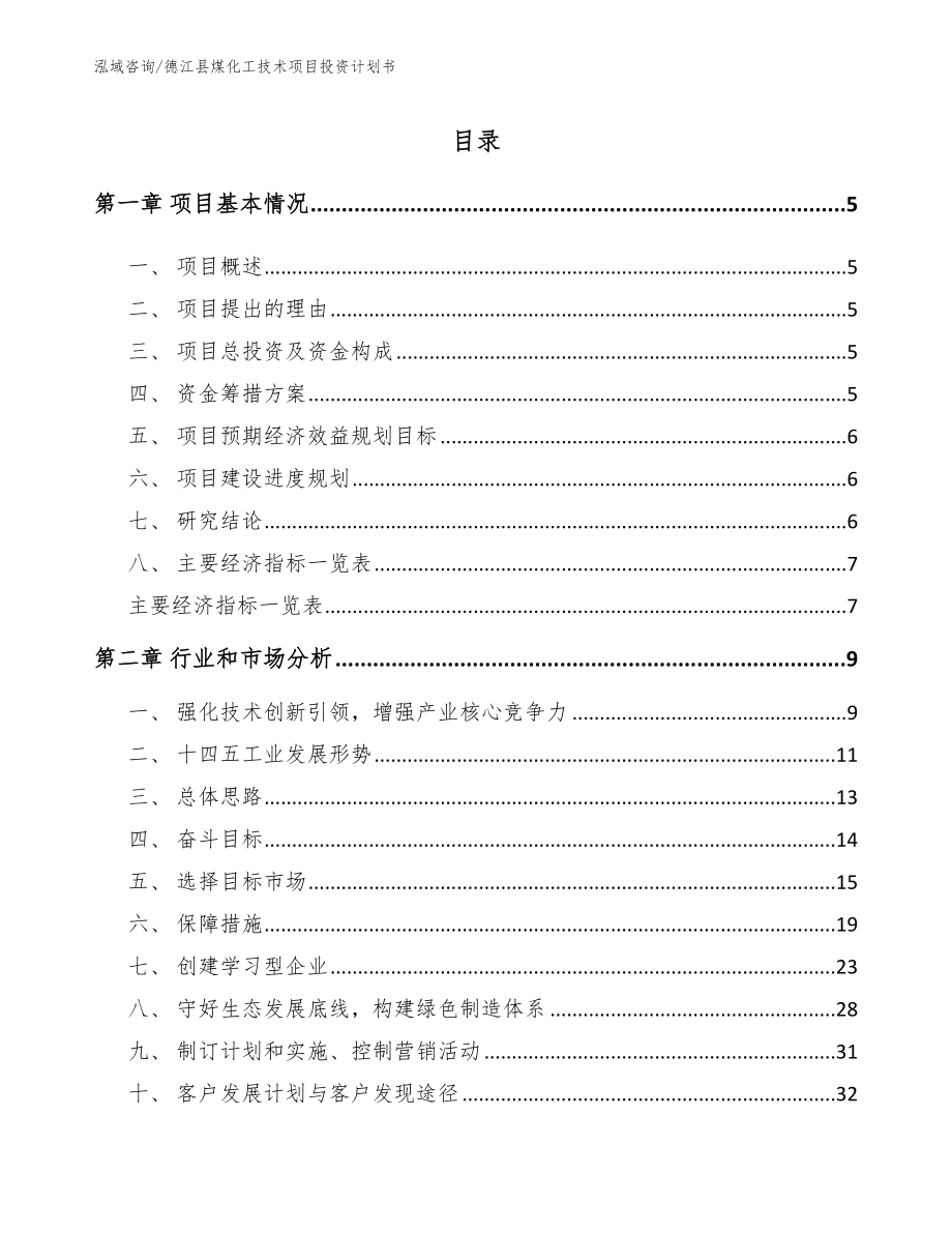 德江县煤化工技术项目投资计划书【参考范文】_第1页