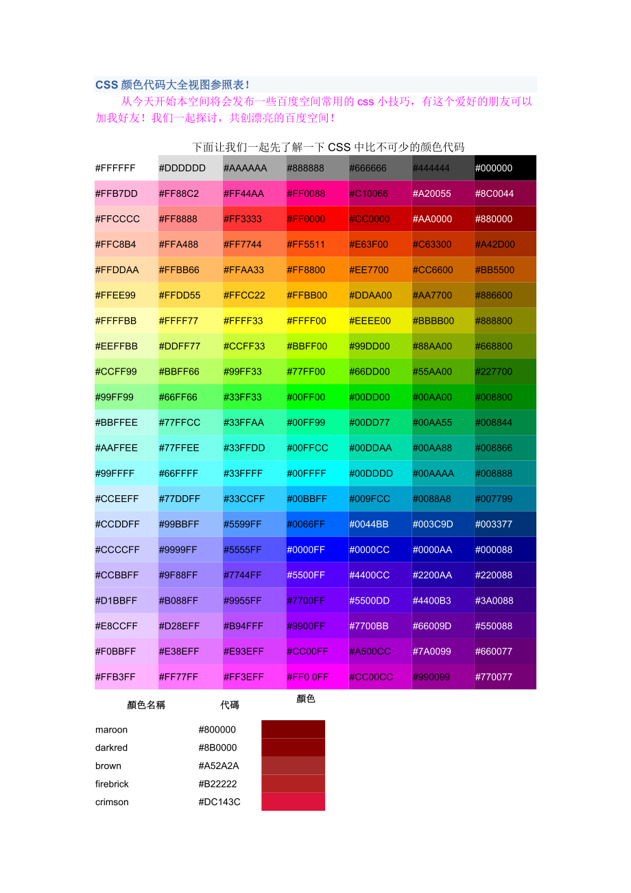 CSS颜色代码大全视图参照表!_第1页