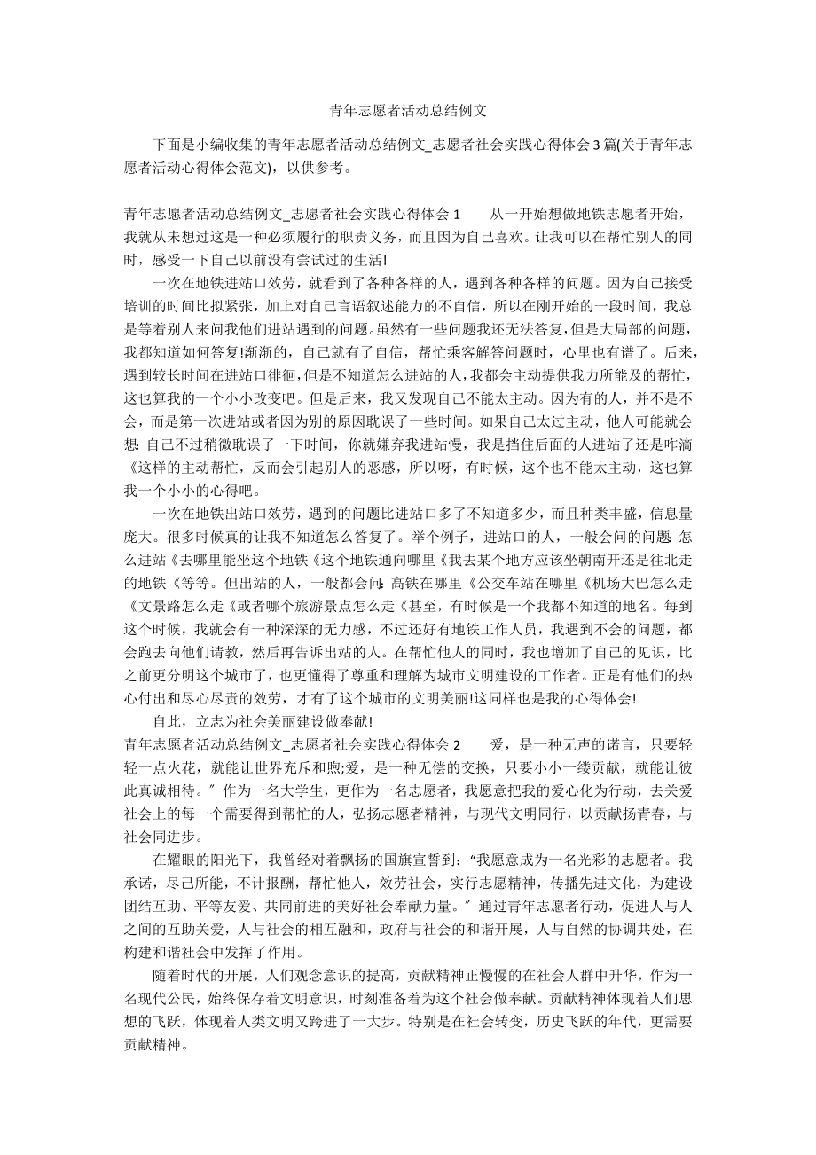 青年志愿者活动总结例文_第1页