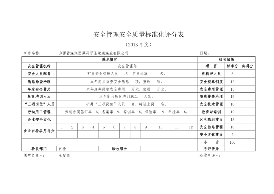 ☆2013☆安全管理安全质量标准化评分表_第1页