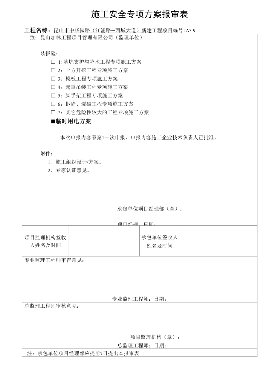 专项施工方案审批表_第1页