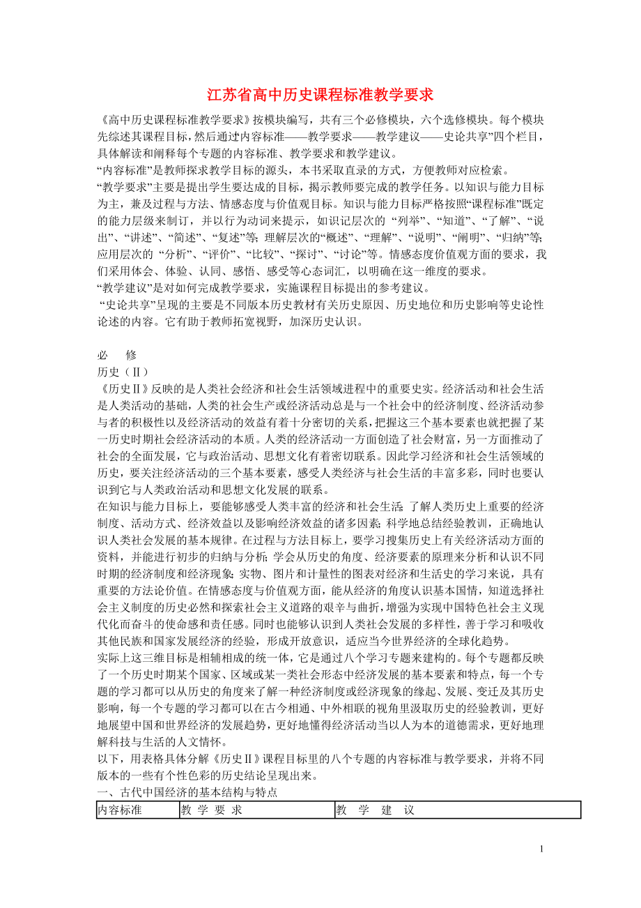 高中历史教学论文 江苏省高中历史课程标准教学要求_第1页