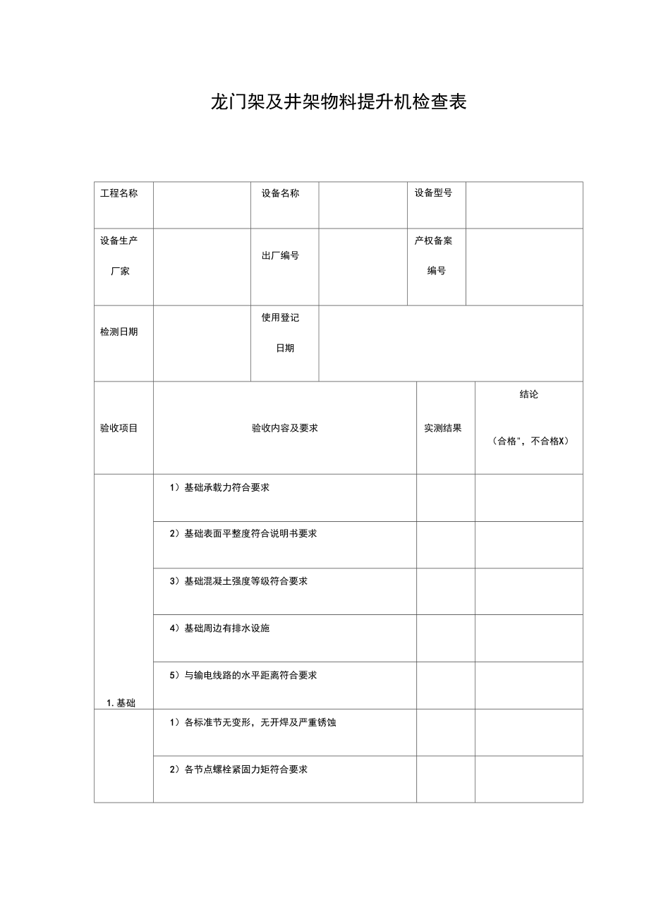 龙门架及井架物料提升机检查表_第1页