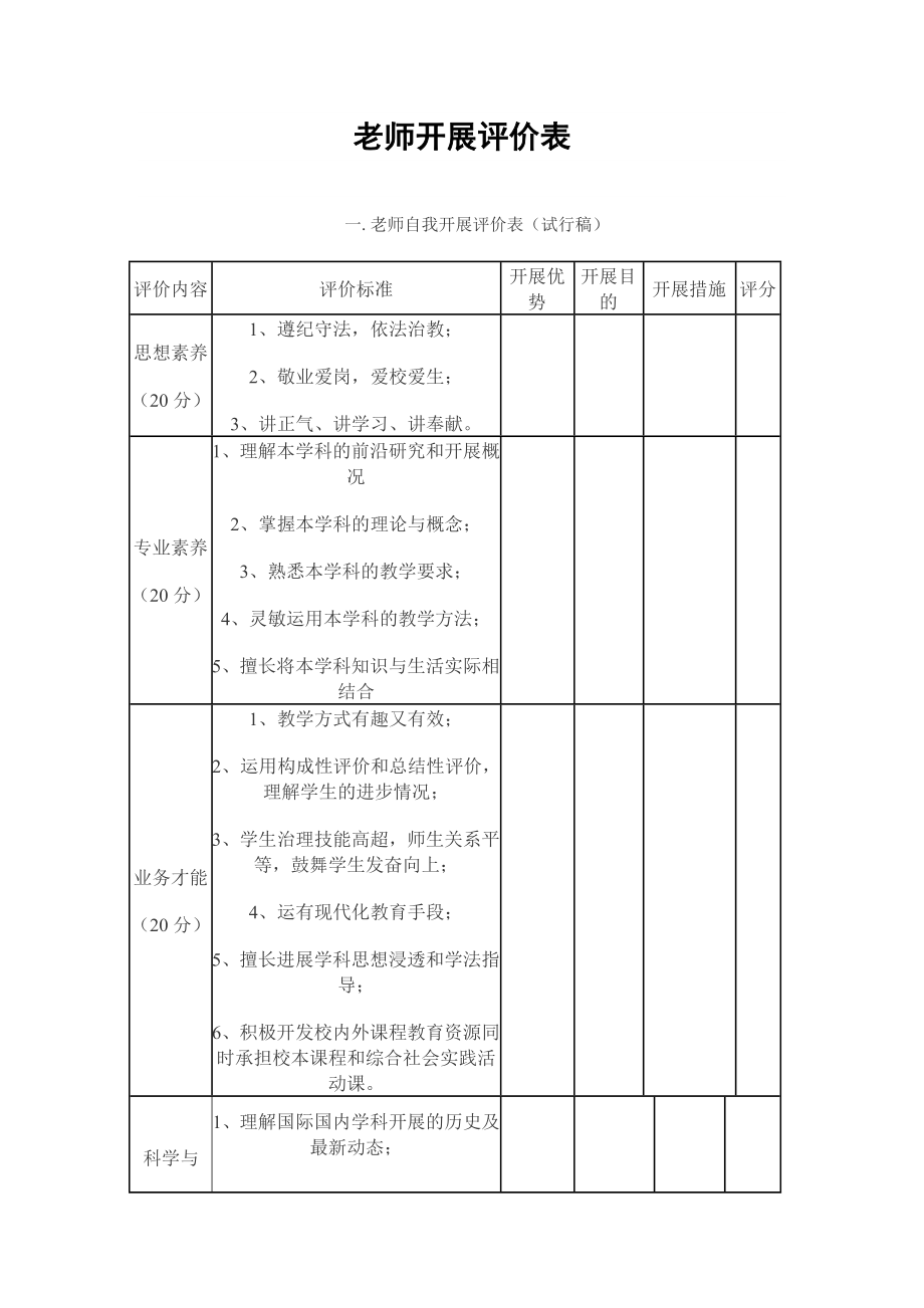 2022年教师发展评价表_第1页