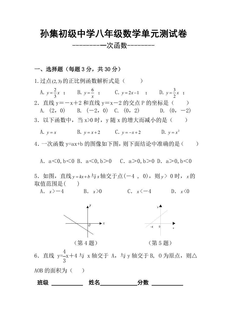 孙集初级中学八年级数学单元测试卷(2)_第1页