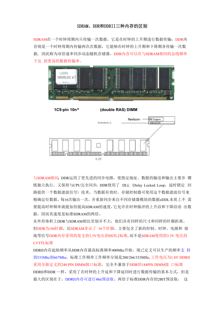 SDRAM、DDR和DDRII三种内存的区别_第1页