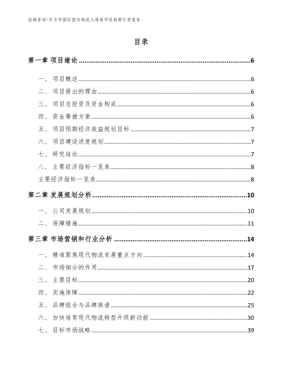 东方市国际国内物流大通道项目招商引资报告_第1页