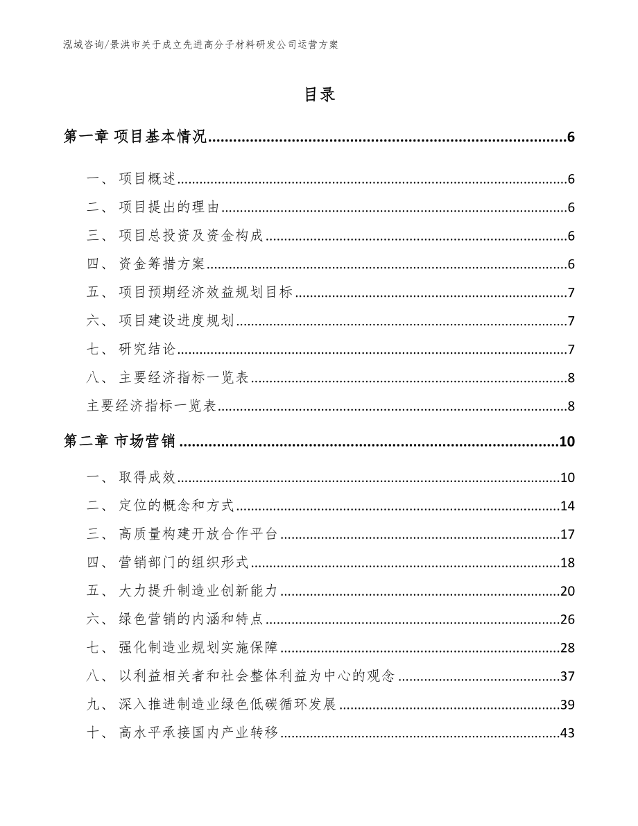 景洪市关于成立先进高分子材料研发公司运营方案【模板范文】_第1页