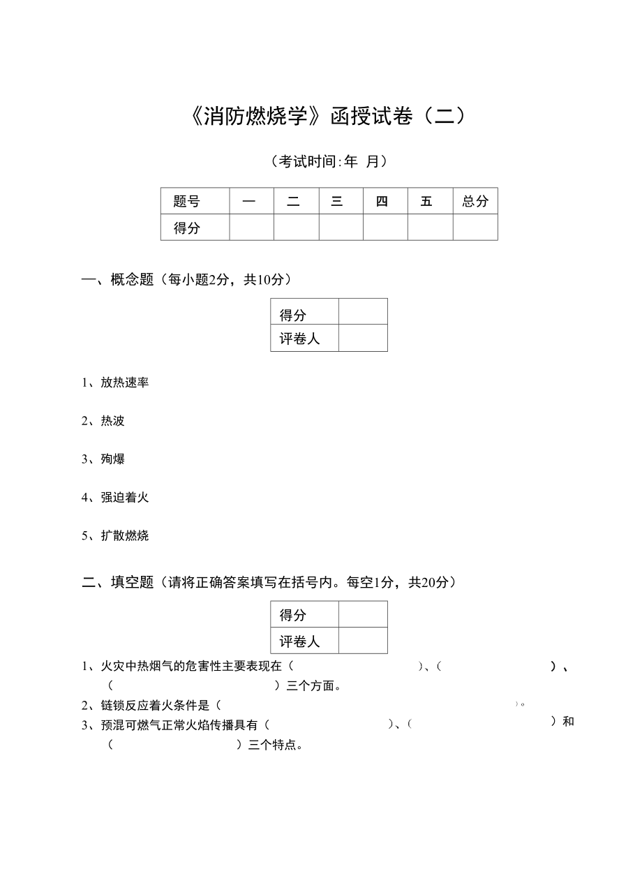 《消防燃烧学》函授试卷_第1页