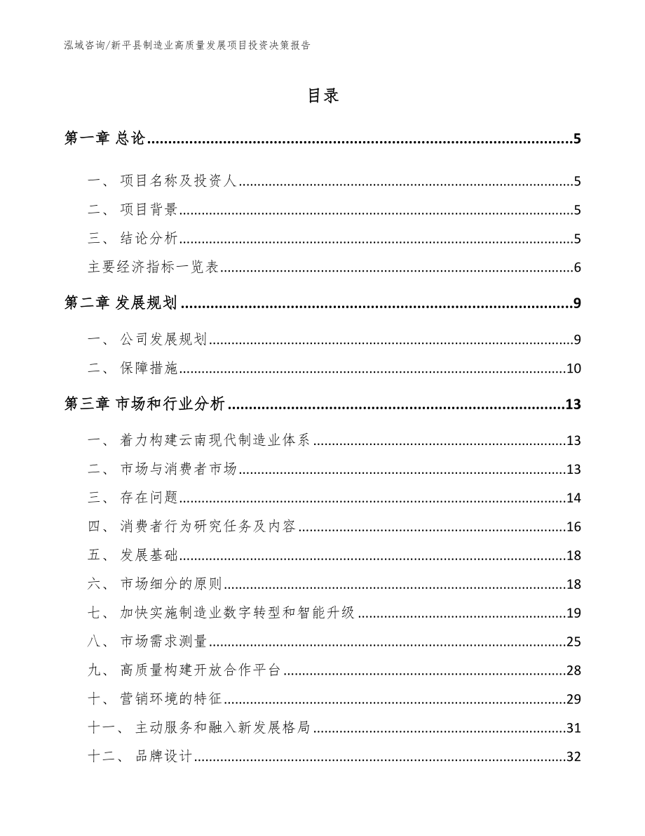 新平县制造业高质量发展项目投资决策报告（模板参考）_第1页