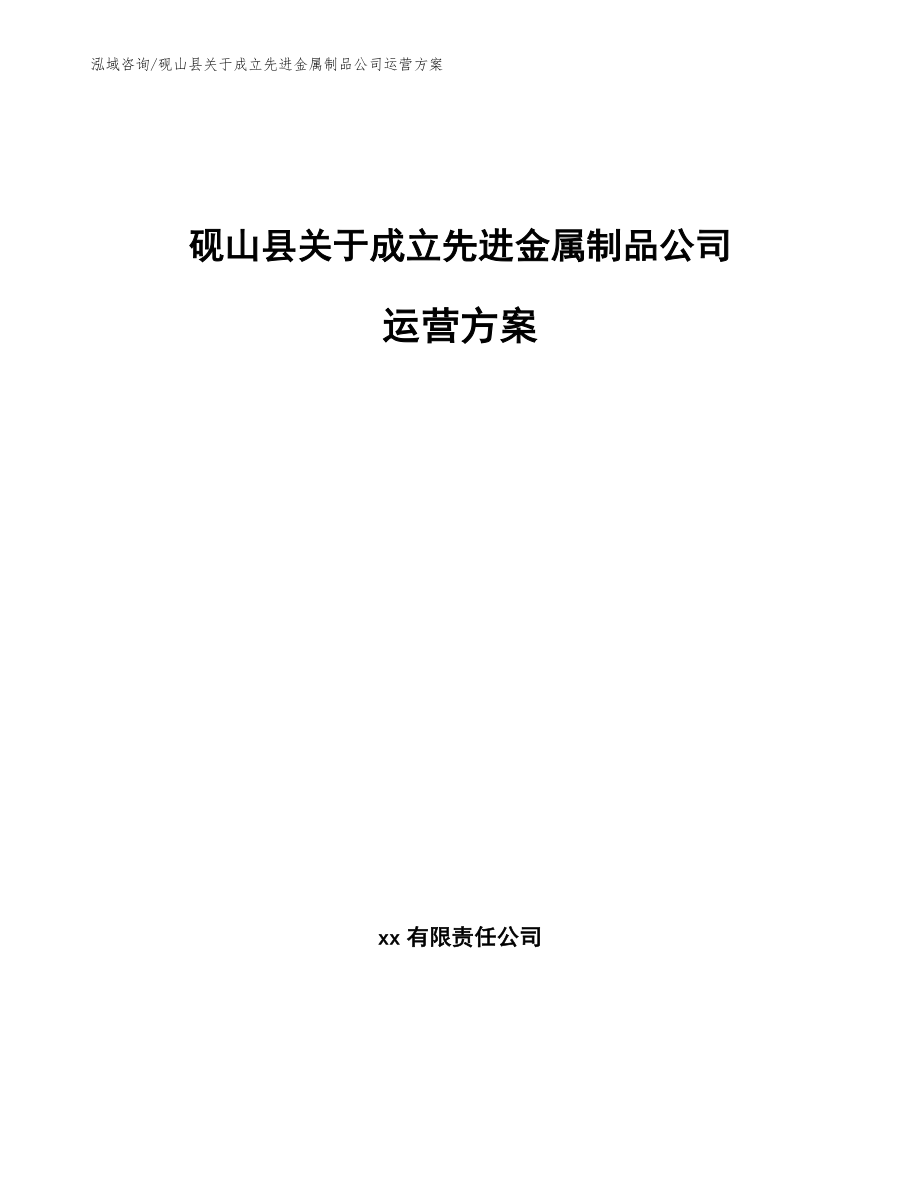 砚山县关于成立先进金属制品公司运营方案模板范本_第1页