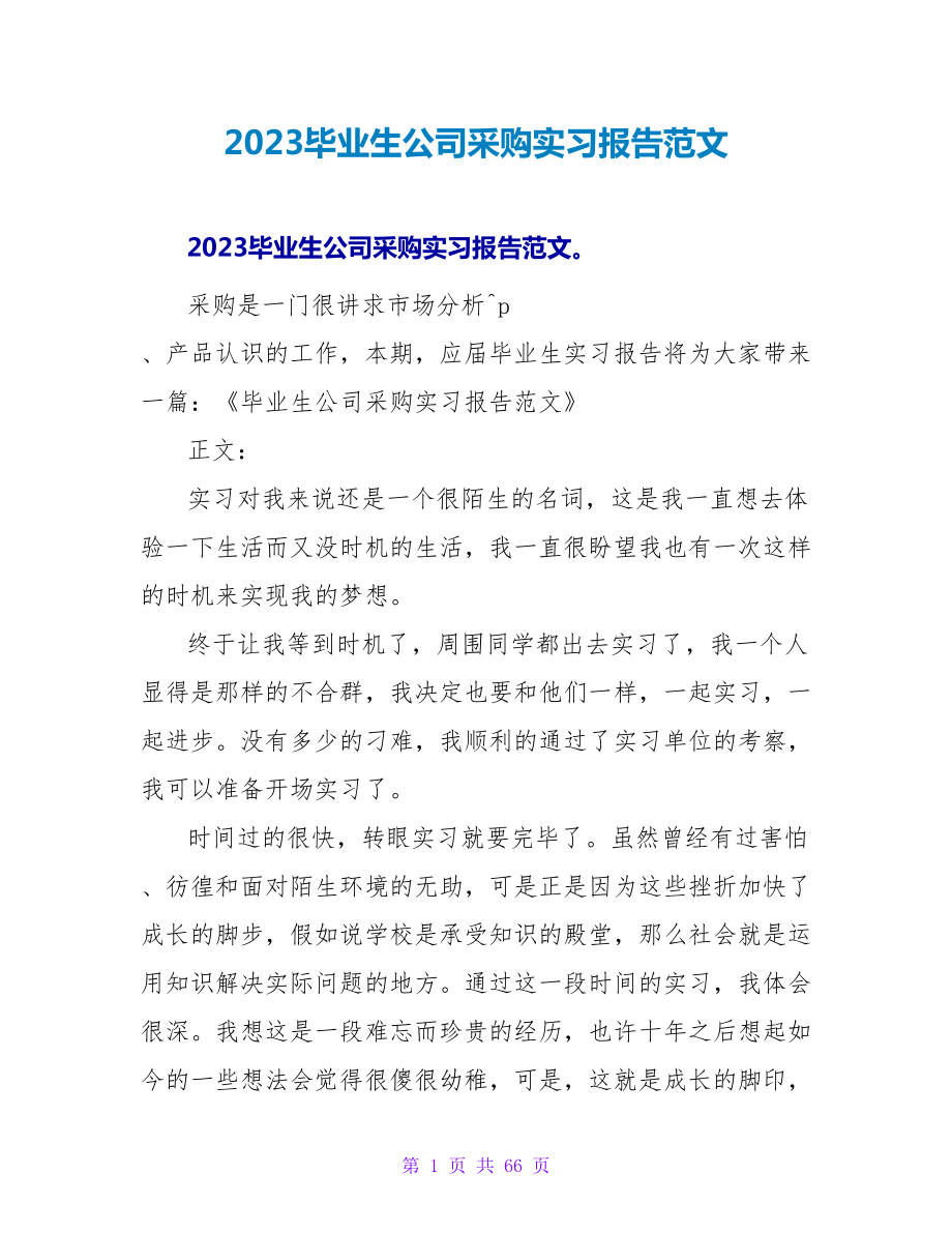 2023毕业生公司采购实习报告范文_1.doc_第1页