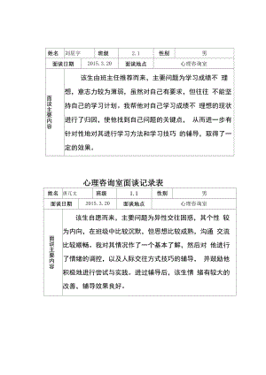 心理咨询室面谈记录表