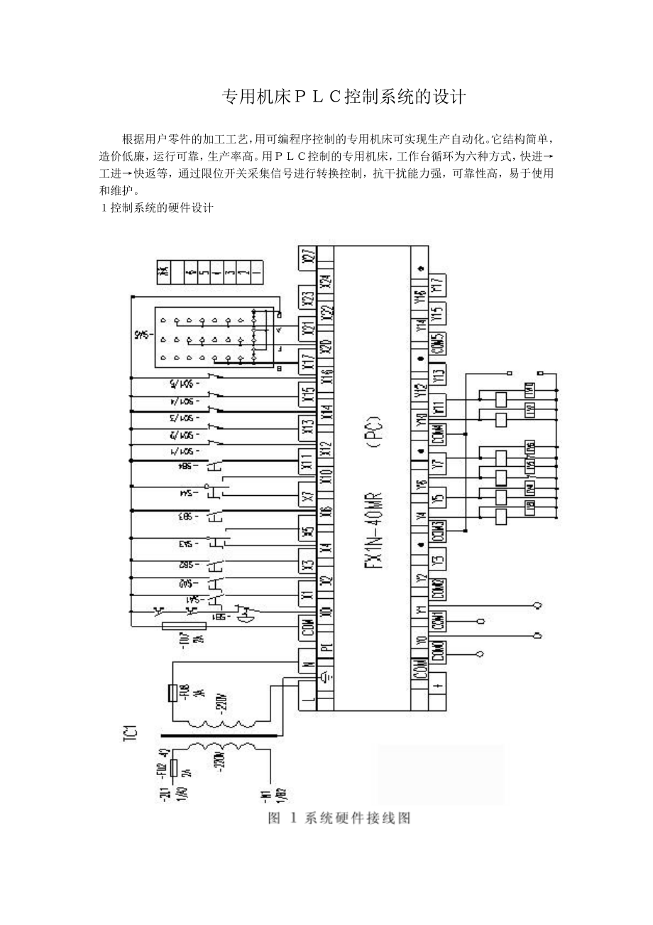 专用机床PLC控制系统的设计论文_第1页