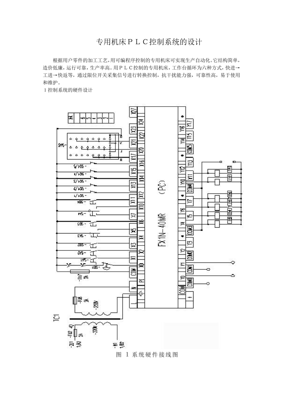 專用機床PLC控制系統(tǒng)的設(shè)計論文_第1頁