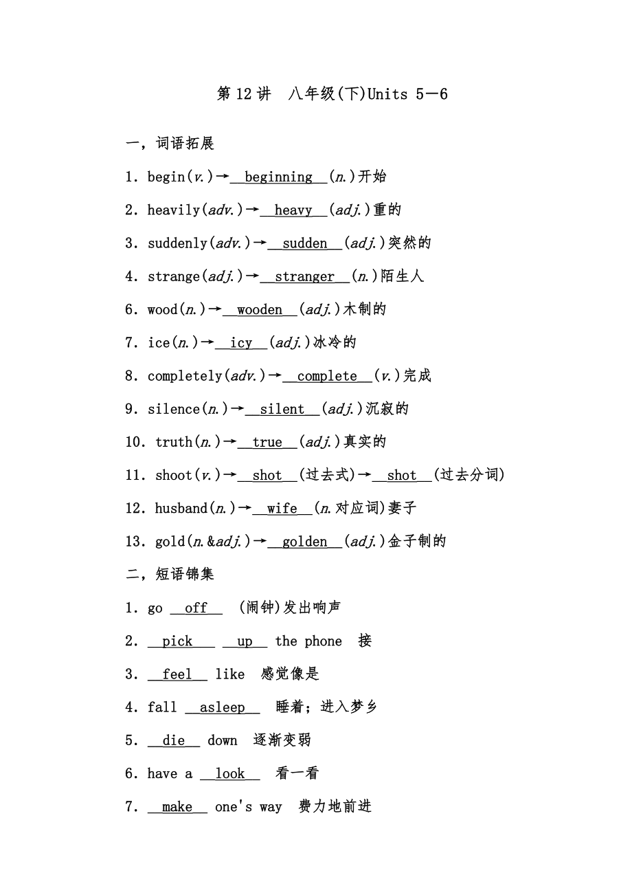 2015年中考英语：第12讲　八年级(下)Units5－6考点跟踪_第1页