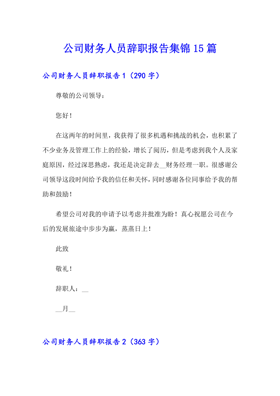 公司财务人员辞职报告集锦15篇_第1页