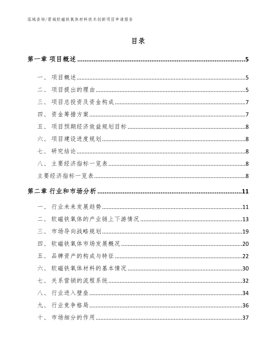 晋城软磁铁氧体材料技术创新项目申请报告模板范文_第1页