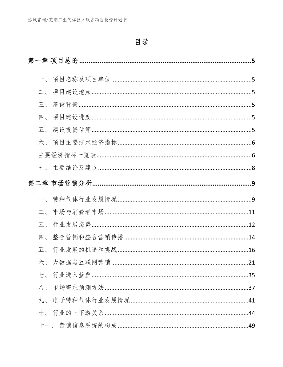 芜湖工业气体技术服务项目投资计划书_第1页