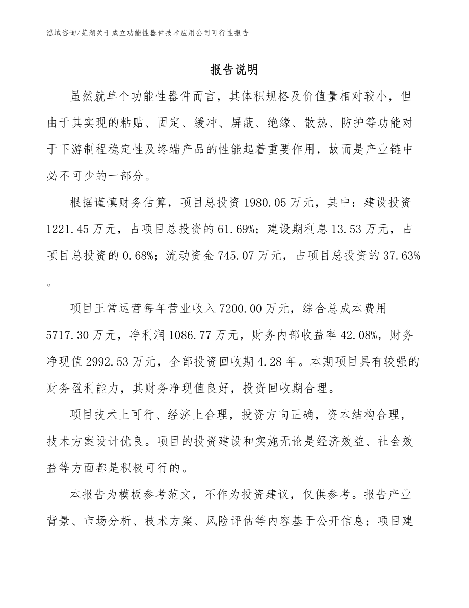 芜湖关于成立功能性器件技术应用公司可行性报告_第1页