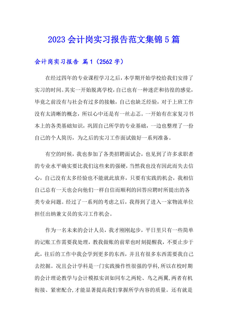 2023会计岗实习报告范文集锦5篇_第1页