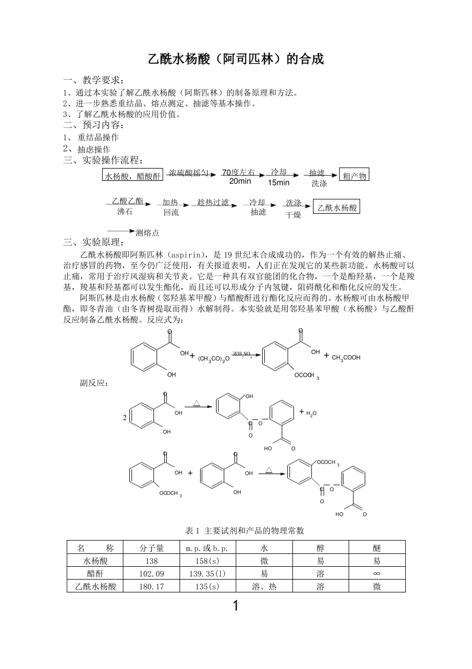 乙酰水杨酸(阿司匹林)的合成_第1页