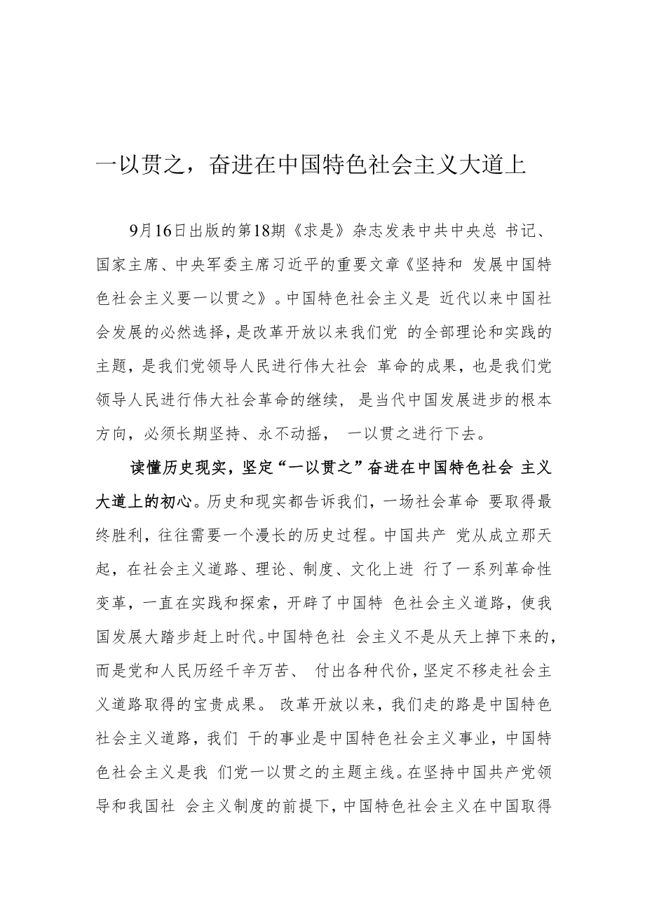 一以贯之奋进在中国特色社会主义大道上_第1页