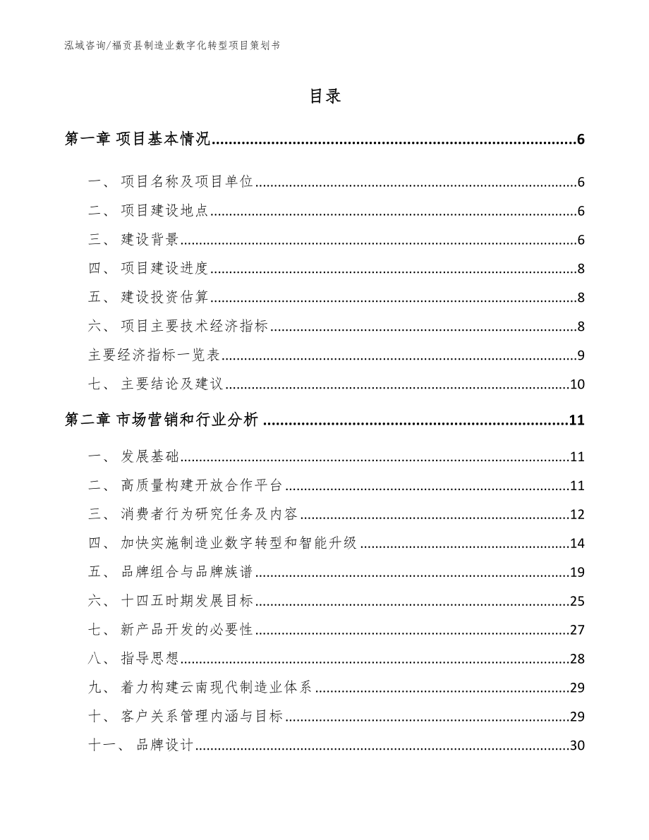 福贡县制造业数字化转型项目策划书模板范文_第1页
