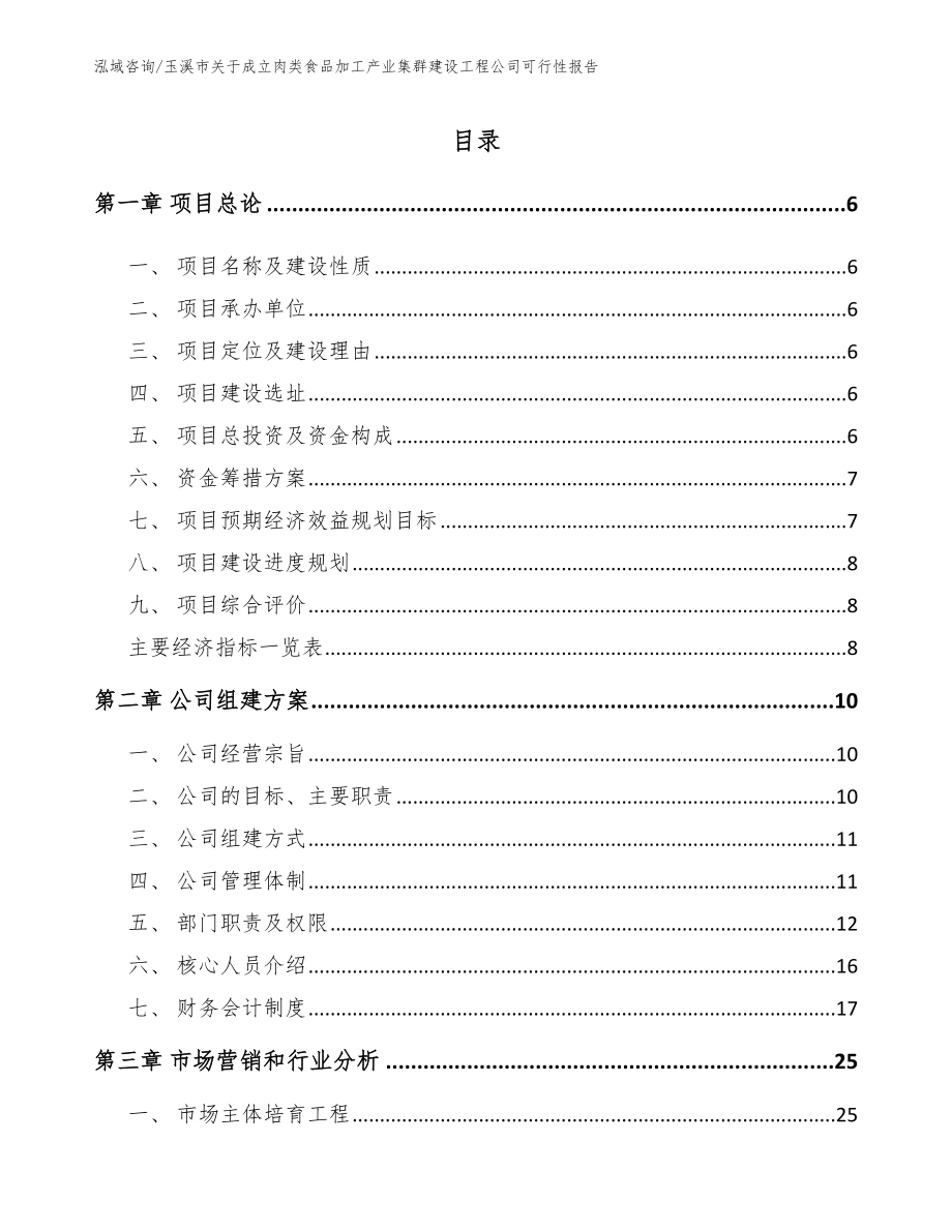 玉溪市关于成立肉类食品加工产业集群建设工程公司可行性报告【模板参考】_第1页